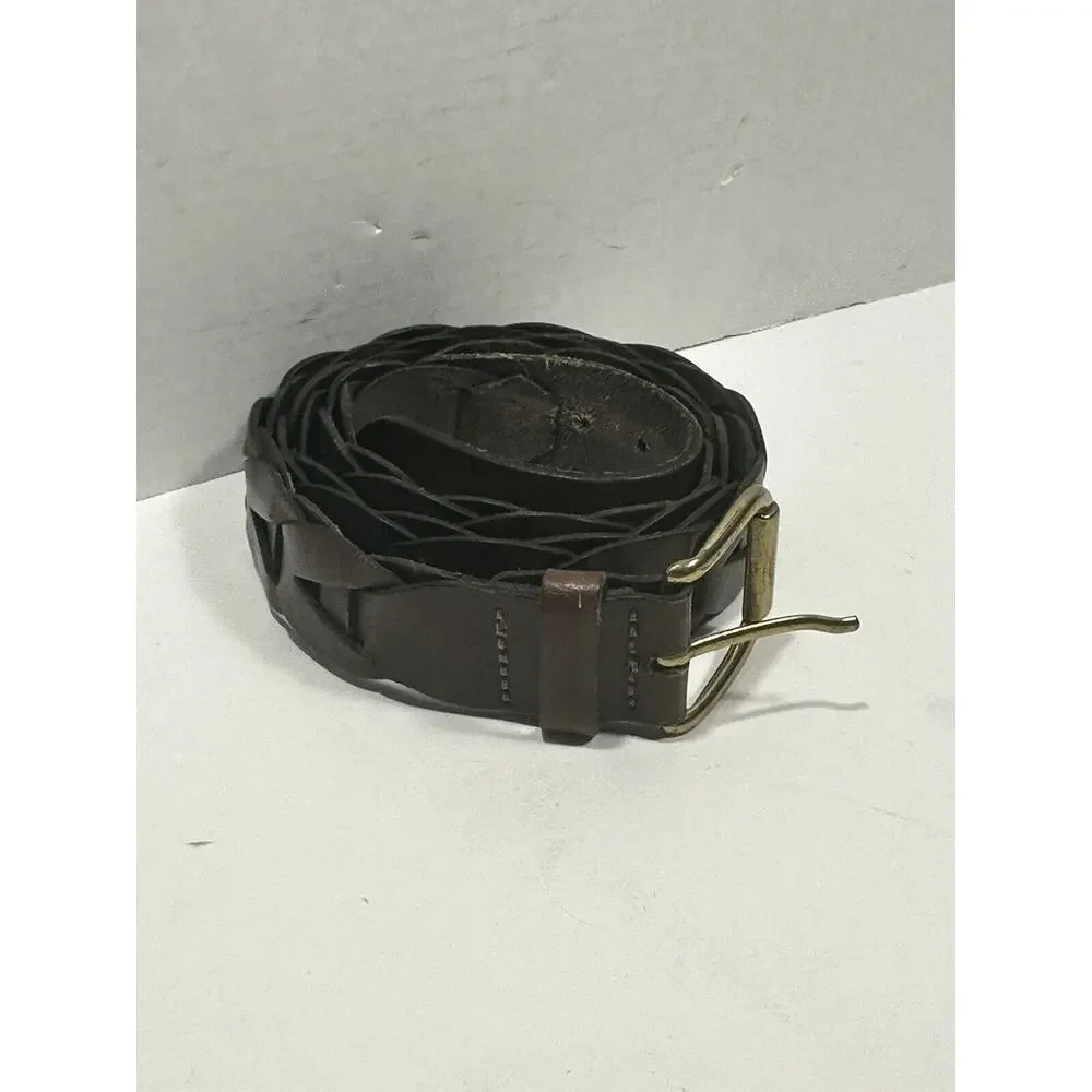 Braided Leather‎ Sz 38 Brown Top Grain Leather Solid Brass Buckle Mexico Luxury